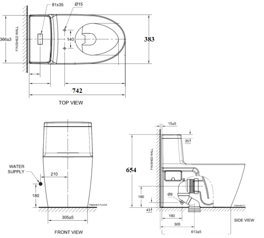 Bản vẽ bồn cầu điện tử American VF-1808R1