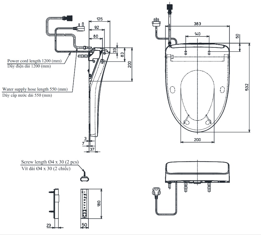 Bản vẽ kỹ thuật nắp điện tử TOTO TCF4911Z