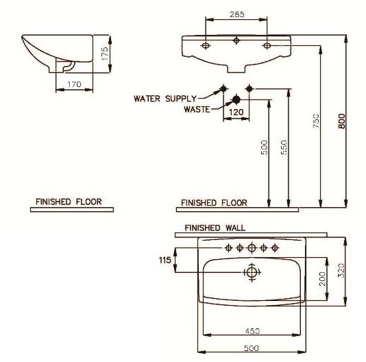 Bản vẽ lavabo Nahm SVW2200505XN01 treo tường