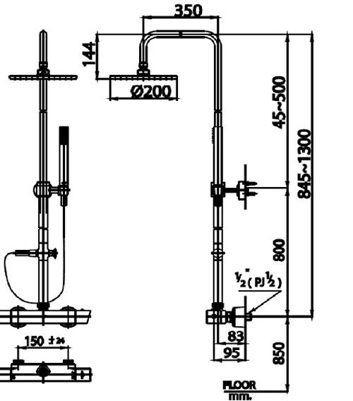 Bản vẽ kỹ thuật sen cây Cotto CT 2085 W