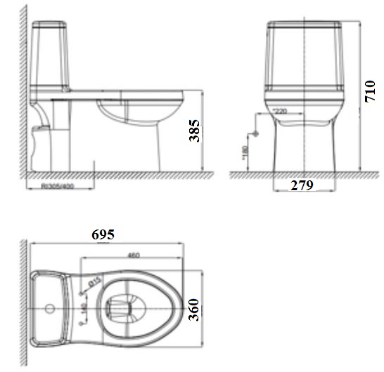 Bản vẽ bồn cầu VF-1858S American Standard 