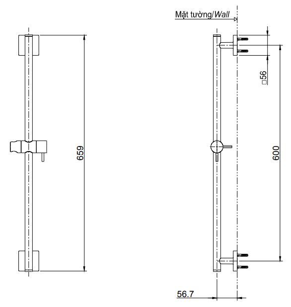 Bản vẽ thanh trượt tay sen TBW02012B TOTO