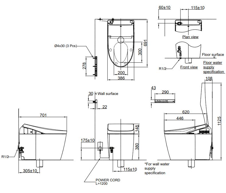 Bản vẽ kỹ thuật bồn cầu cảm ứng TOTO CS989VT nắp TCF9768WZ