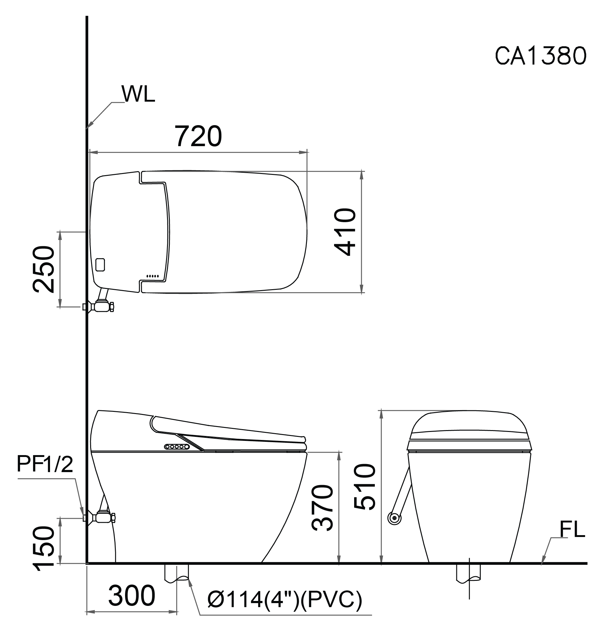 bản vẽ bồn cầu điện tử Caesar CA1380H