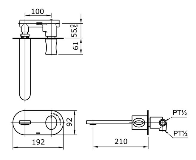 Bản vẽ vòi lavabo TX120LQBR TOTO gắn tường