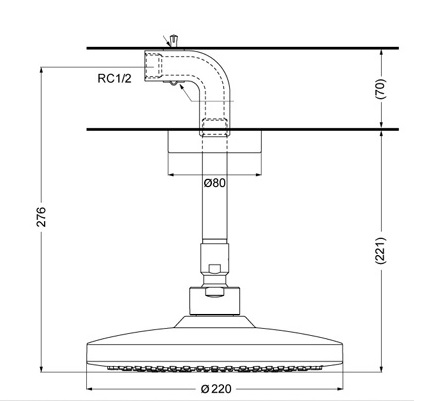 Bản vẽ bát sen tắm TBW01003B1 TOTO gắn trần