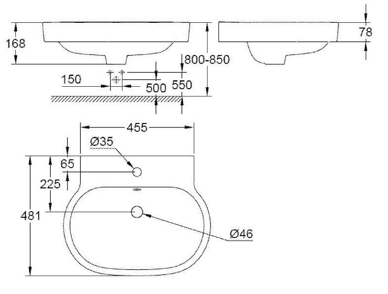 Bản vẽ kỹ thuật chậu bán âm Eurocosmo 39291000 Grohe