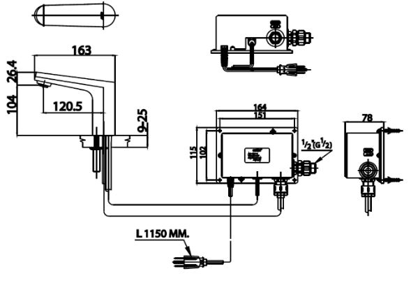 Bản vẽ kỹ thuật vòi cảm ứng 220V CT4902AC Cotto