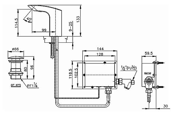 Bản vẽ kỹ thuật vòi cảm ứng dùng Pin CT537DC Cotto