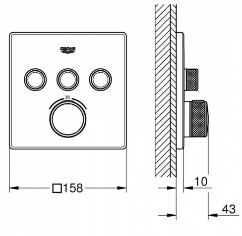 Bản vẽ kỹ thuật mặt bộ trộn âm ổn nhiệt Grohe 29126000 Smart Control