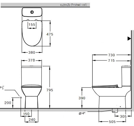 Bản vẽ kỹ thuật bồn cầu C126207 Cotto