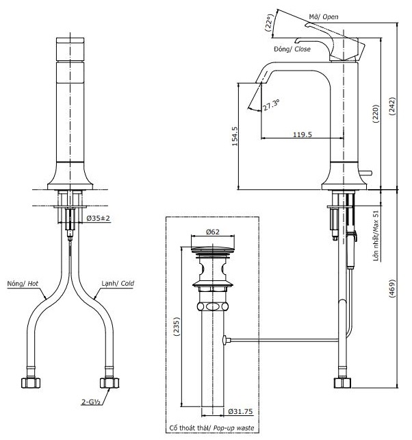 Vòi chậu rửa mặt lavabo TOTO TLG08303V nóng lạnh - Tuấn Đức