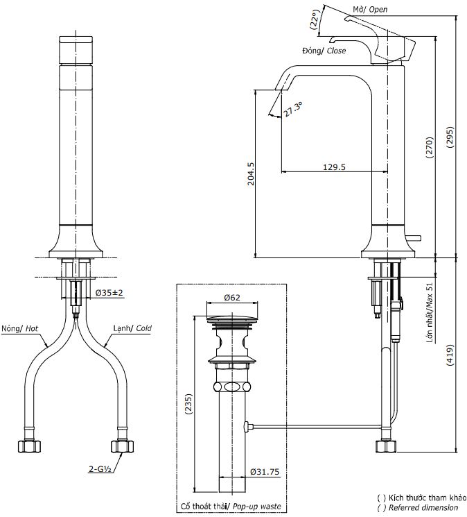 Bản vẽ kỹ thuật vòi nước TOTO nóng lạnh TLG08305V 