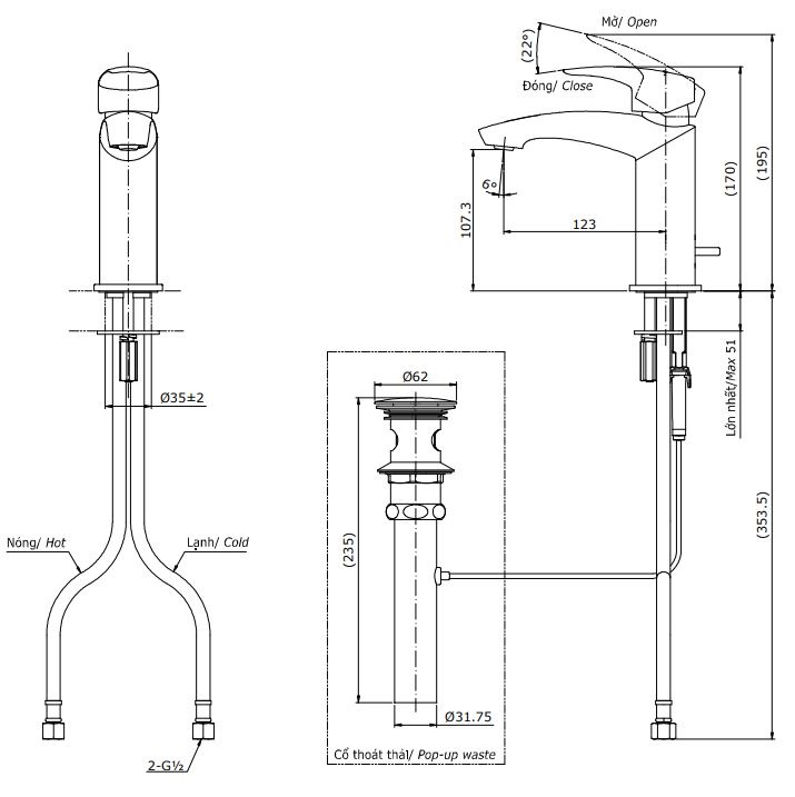 Vòi chậu rửa mặt lavabo TOTO TLG09301V nóng lạnh - Tuấn Đức