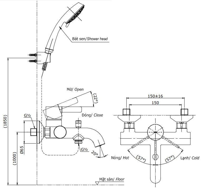 Bản vẽ bộ vòi sen TBG11302V+DGH104ZR TOTO