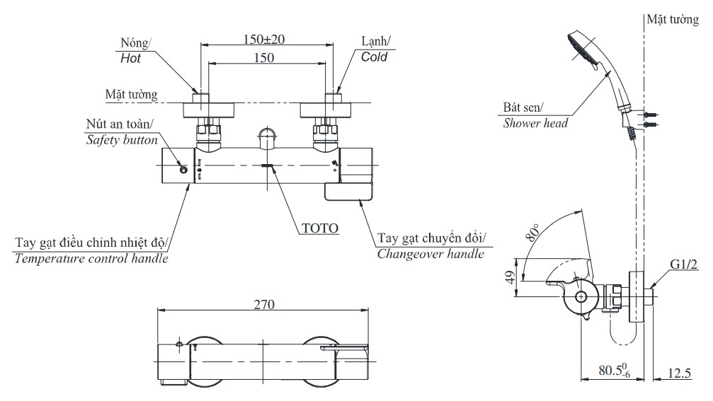 Bản vẽ sen tắm nhiệt độ TOTO TBV03431V TBW01008A