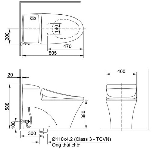 Bản vẽ kỹ thuật bồn cầu rửa cơ Inax AC-1008R+CW-S32VN