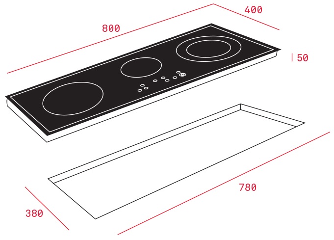 Kích thước khoét đá kỹ thuật bếp TEKA IZ 8300 HS 10210204 điện từ