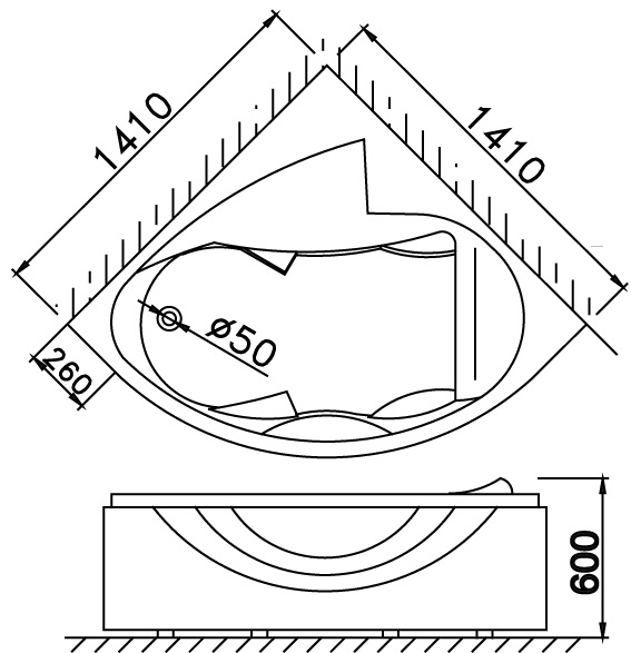 Bản vẽ kỹ thuật bồn tắm góc AT5140A