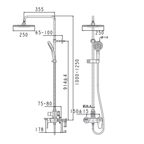 Bản vẽ vòi sen tắm WF-1772 nóng lạnh American