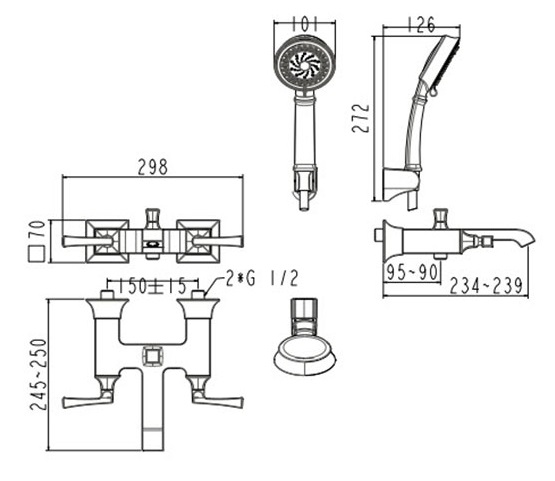 Thông số kỹ thuật sen tắm WF-1611 American nóng lạnh