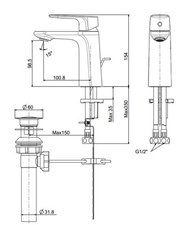 Bản vẽ kỹ thuật vòi chậu lavabo nóng lạnh American WF1701