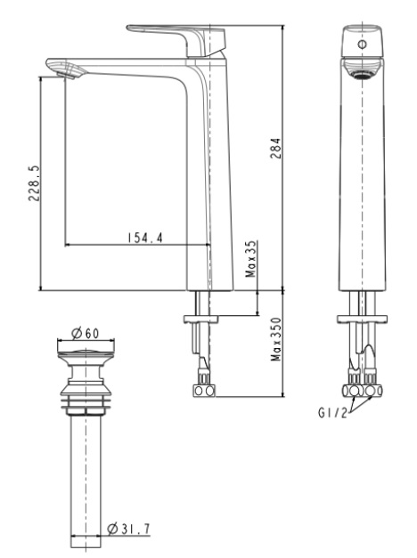 Bản vẽ vòi chậu lavabo nóng lạnh cổ cao american WF1702