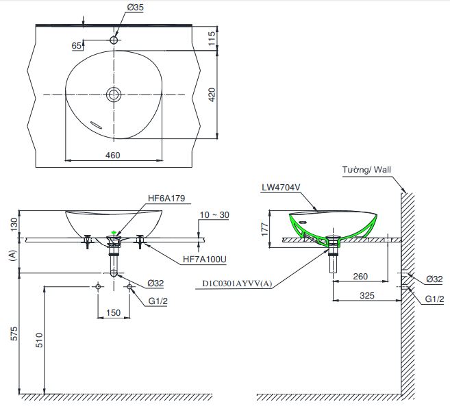 Bản vẽ bồn rửa mặt TOTO LT4704G19