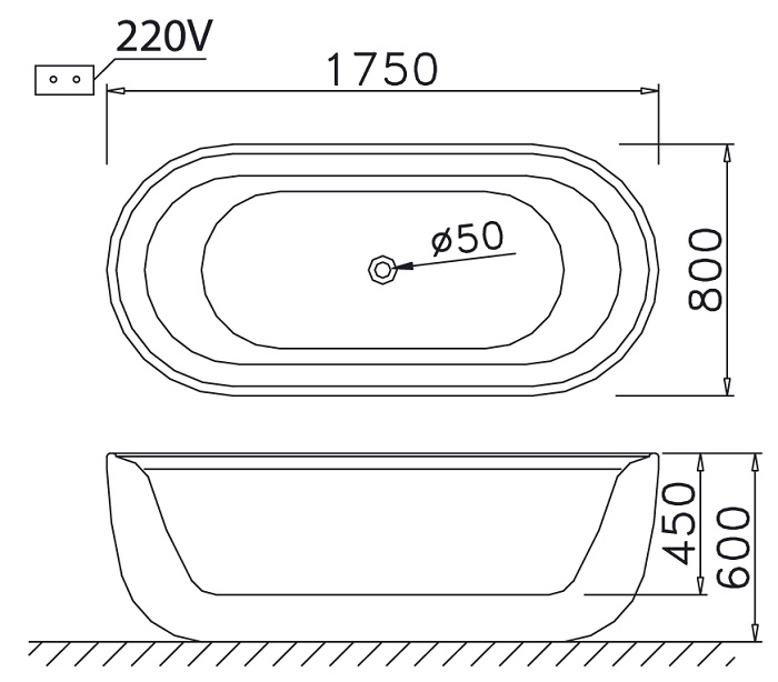 Bản vẽ bồn tắm đặt sàn lập AT0770 Caesar