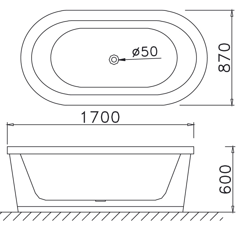 Bản vẽ bồn tắm đơn lập AT6170 Caesar