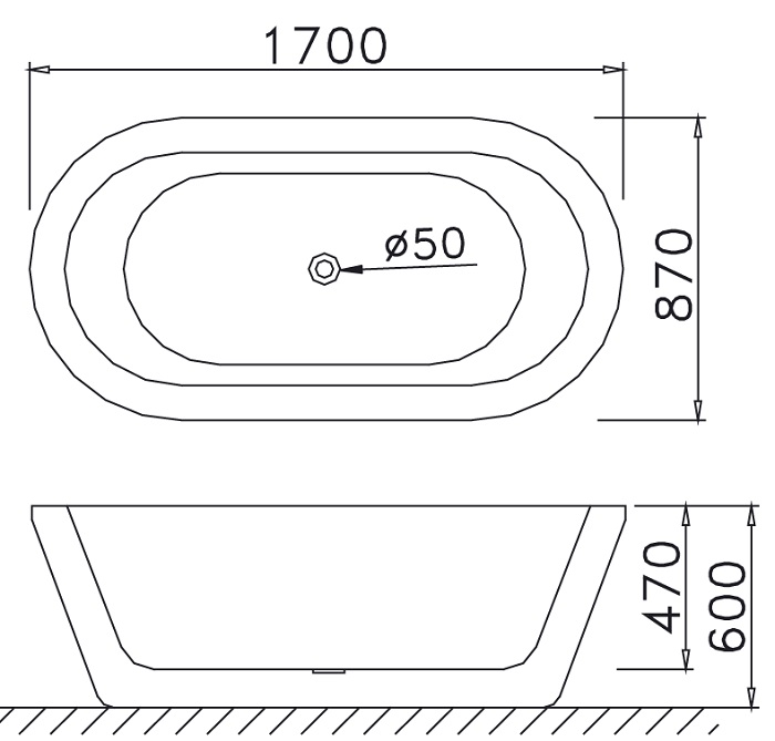 Bản vẽ bồn tắm lập thể AT6270 Caesar