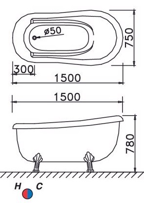 Bản vẽ bồn tắm lập thể KT1150 Caesar
