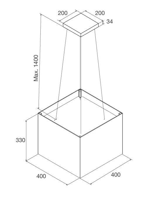 Bản vẽ kỹ thuật máy hút mùi đảo CONCRETE K-400BR Malloca