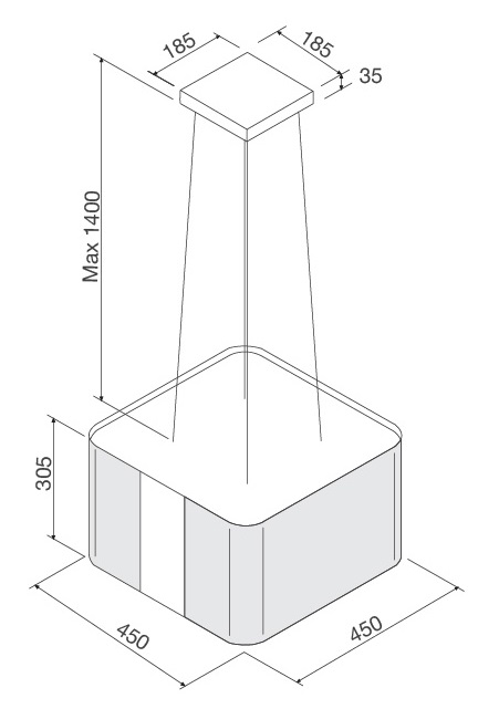 Bản vẽ kỹ thuật máy hút mùi đảo CUBE F-181 Malloca