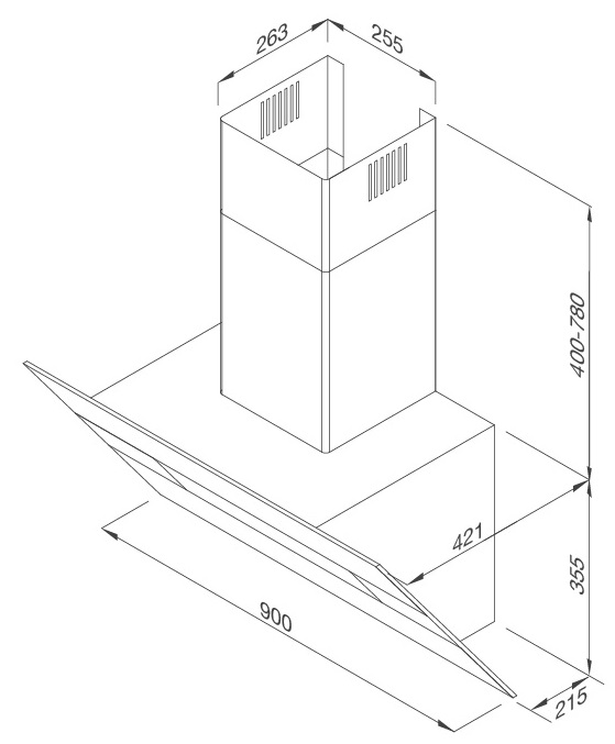 Bản vẽ kỹ thuật máy hút mùi áp tường MC-9003 Malloca