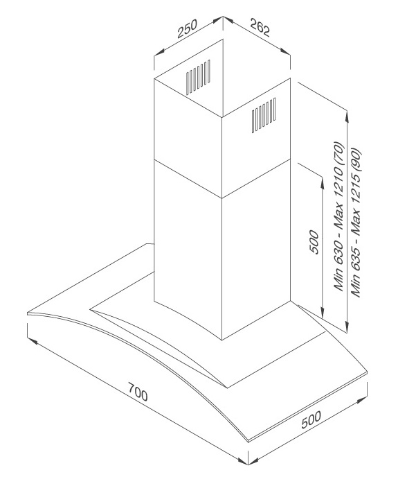 Bản vẽ kỹ thuật máy hút mùi áp tường Gama K3155.7 Malloca