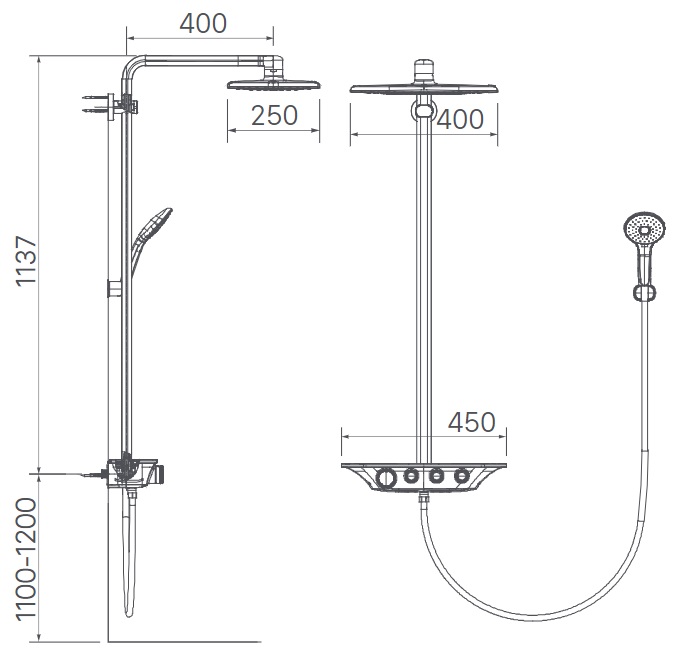 Bản vẽ vòi sen cây INAX BFV-655T nóng lạnh