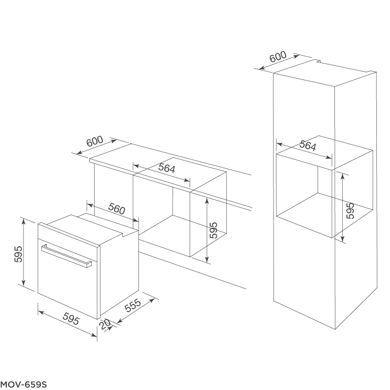 Bản vẽ kỹ thuật MST-35CP lò nướng điện âm tủ Malloca