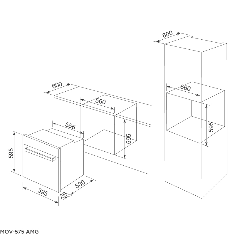 Bản vẽ kỹ thuật MOV-575 AMG lò nướng điện âm tủ Malloca