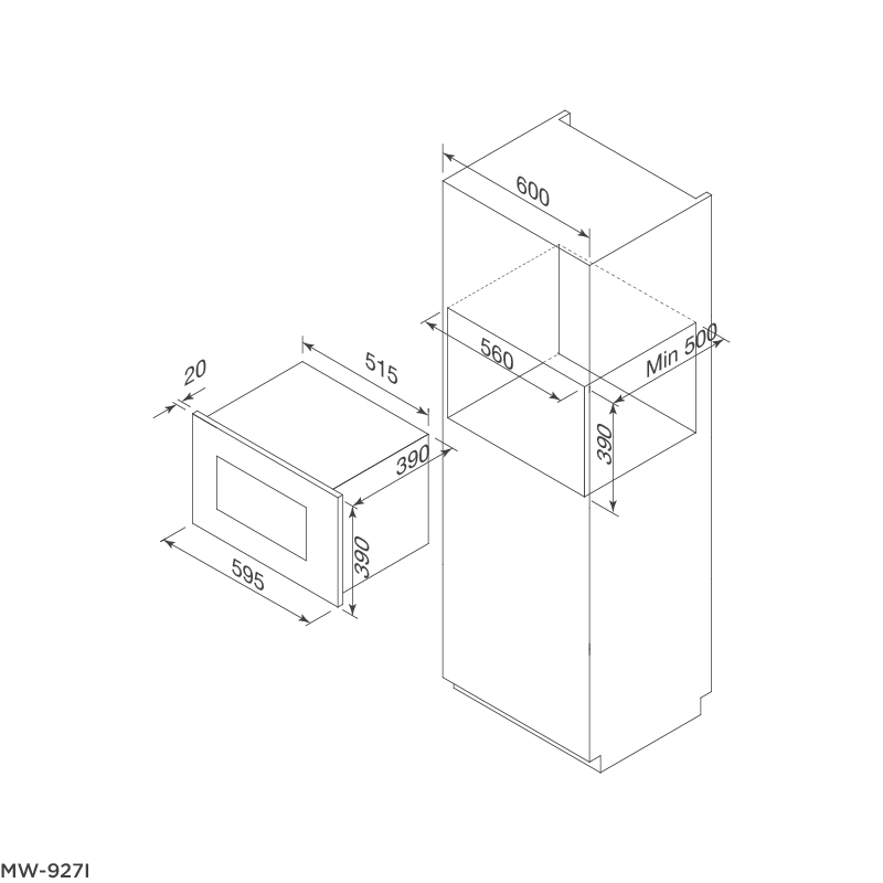 Bản vẽ kỹ thuật lò vi sóng Malloca MW 927S