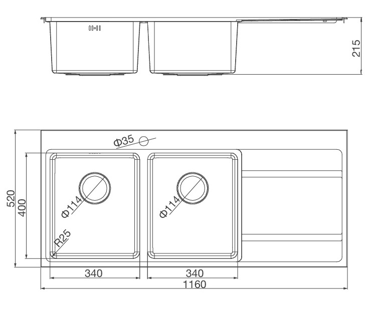 Bản vẽ kỹ thuật chậu inox 304 Malloca MS 7818 rửa chén bát