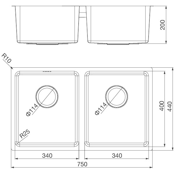 Bản vẽ kỹ thuật chậu inox 304 Malloca MS 6075 rửa chén bát