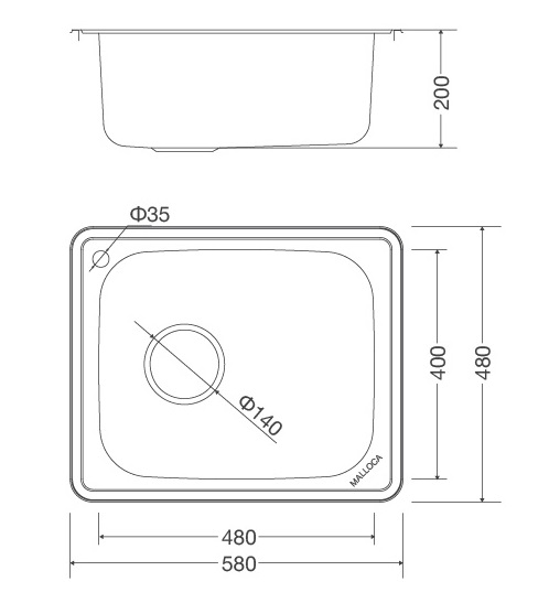 Bản vẽ kỹ thuật chậu inox 304 Malloca MS 1023 rửa chén bát