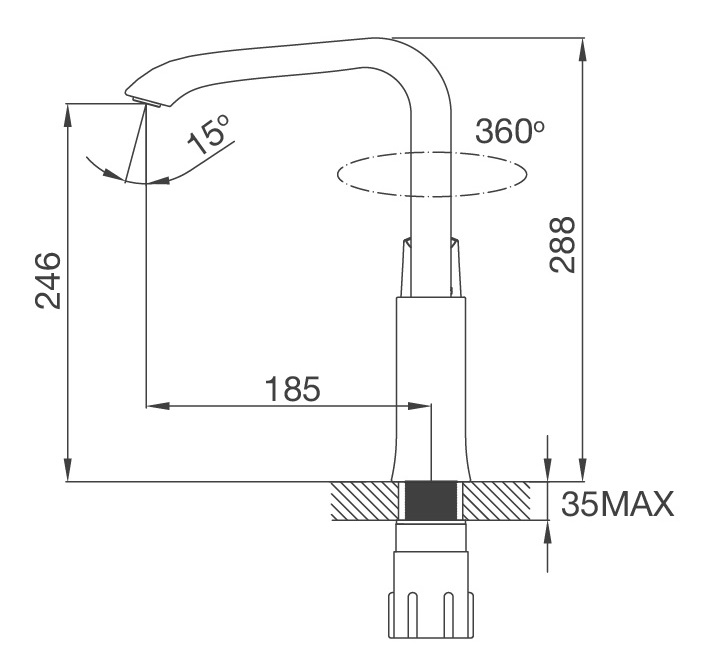 Bản vẽ vòi bếp K290C Malloca nóng lạnh