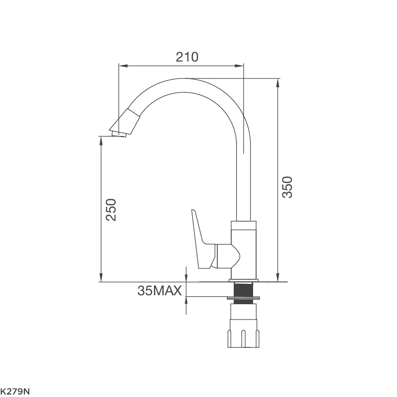 Bản vẽ vòi bếp K279N Malloca nóng lạnh