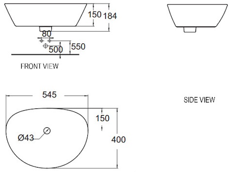 Bản vẽ chậu rửa mặt WPF633 đặt trên bàn đá