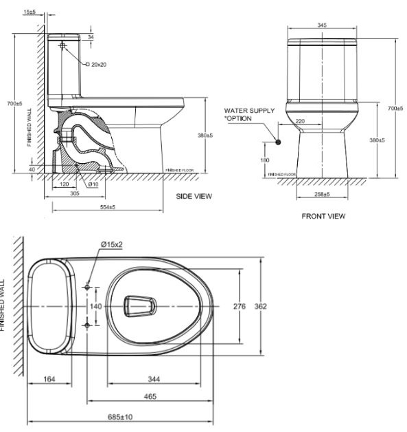 Bản vẽ bồn cầu 2045WT American Standard