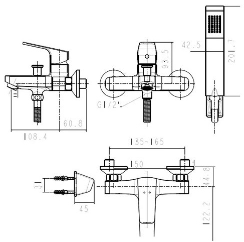 Bản vẽ vòi sen American WF 0411