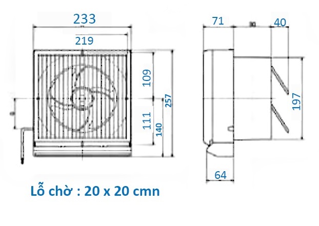 Bản vẽ kỹ thuật quạt thông gió ốp tường EX-15SK5-E Mitsubishi