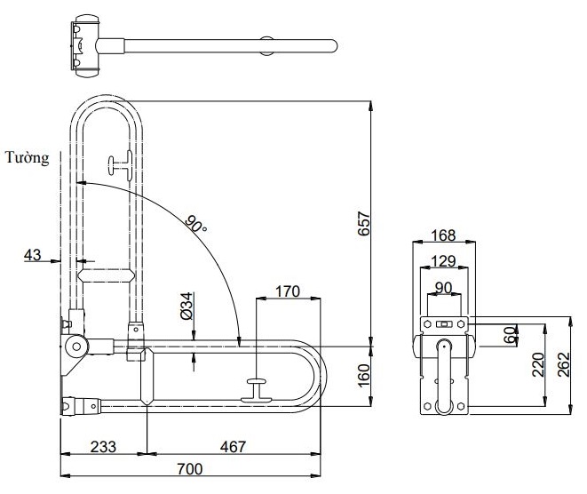 Bản vẽ thanh vịn T113HK7R T110D17S TOTO